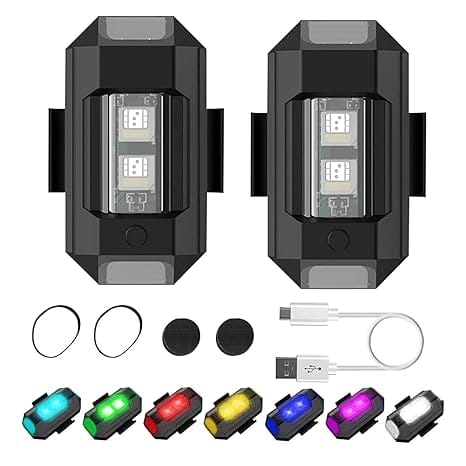 PACK OF 2 Aluminium Airplane Light (7 Colors) Waterproof Universal Warning Signal Blinker Led Strobe Rechargeable Safety Light For Bike Motorcycles Cars Bicycle Drones Helmet