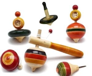 Handicraft Exim Traditional Wooden Spinning Top Set | Multi-Color | Handcrafted Skill Toy