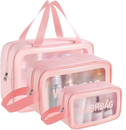 Panchhi Store Makeup Organizer Bag Travel Organizer Pouch Cosmetic Organizer Bag for Women Transparent PVC Makeup Pouch for Women and Men Travel Accessories Carry on Travel Bag (Pink, Washable)