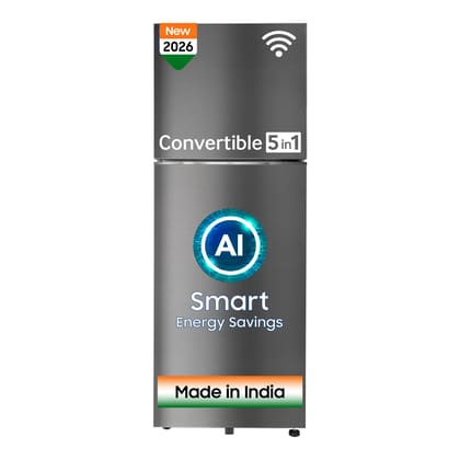 Samsung 330 L, 3 Star, Convertible 5-in-1, Digital Inverter, Frost Free Double Door, WiFi Bespoke AI Refrigerator (RT34HG5A23S8HL, Silver, Elegant Inox, 2026 Model) Samsung 330 L, 3 Star, Convertible 5-in-1, Digital Inverter, Frost Free Double Door, WiFi Samsung 330 L, 3 Star, Convertible 5-in-1, Digital Inverter, Frost Free Double Door, WiFi Bespoke AI Refrigerator (RT34HG5A23S8HL, Silver, Elegant Inox, 2026 Model) Samsung 330 L, 3 Star, Convertible 5-in-1, Digital Inverter, Frost Free Double Door, WiFi