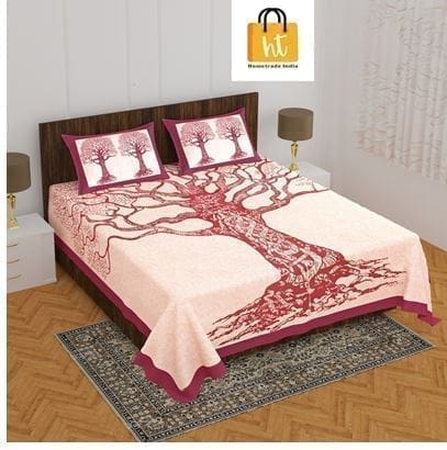 3001-Hometrade India-Standard King Size (90*108 Inches) Double Bedsheet With 2 Pillow Cover-RJ-14-Jaipur lining-3921
