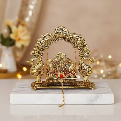 Aluminium Showpiece Double Peacock Jhula Statue (ASMAS455 G)