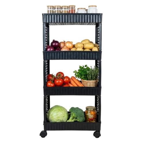 Black Multipurpose Kitchen Organizer Rack with Wheels