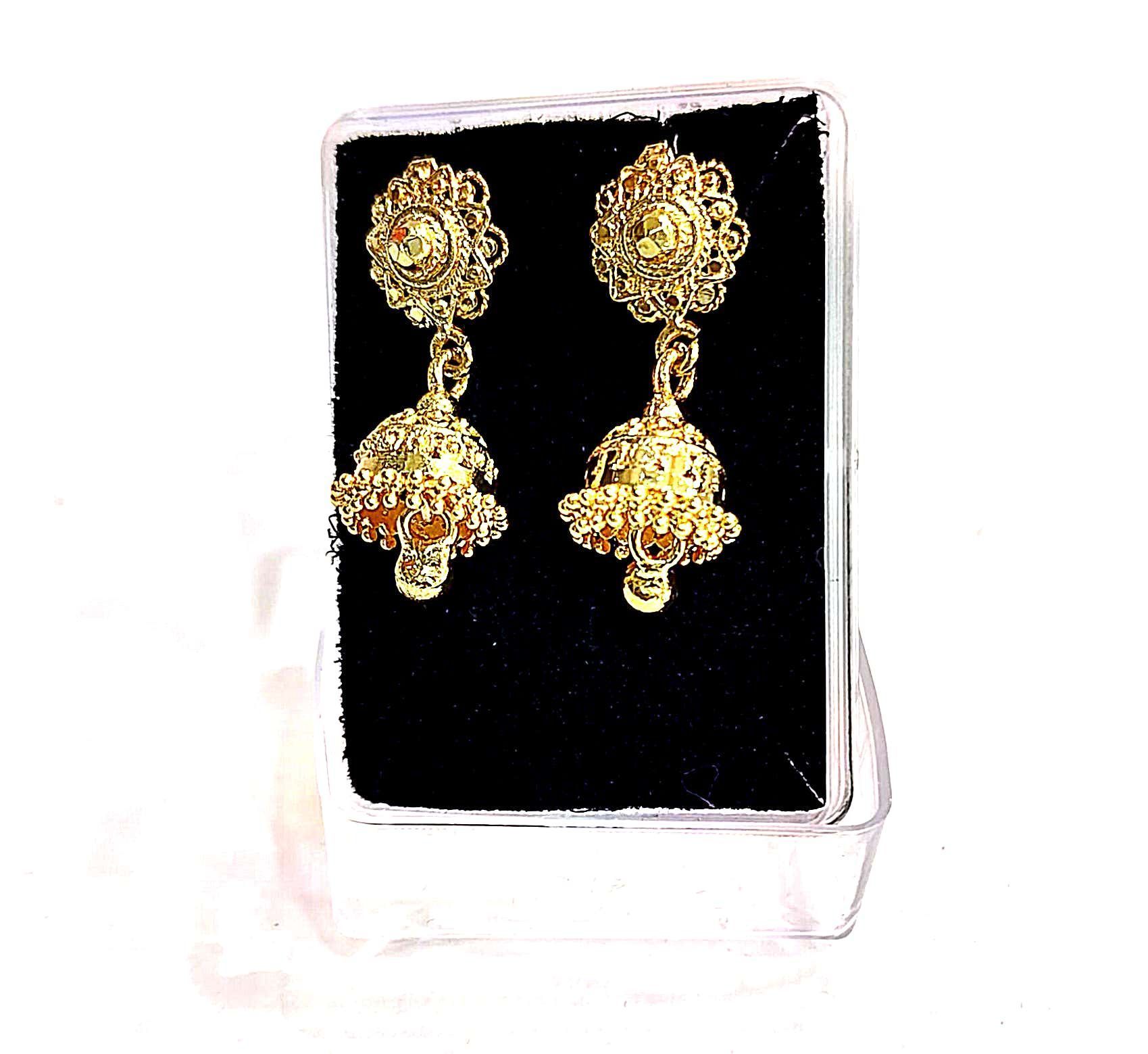 Golden Jhumka Earrings with Intricate Design
