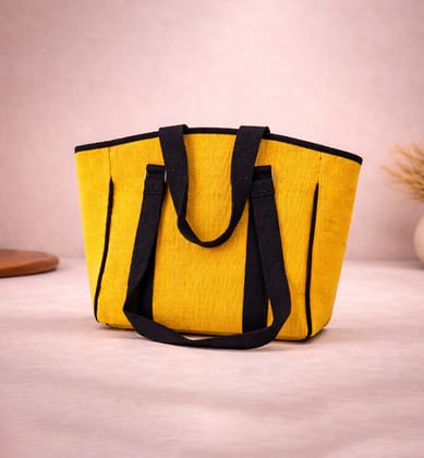 Handcrafted Natural Jute Handbag – Yellow Panel Handcrafted Natural Jute Handbag – Yellow Panel