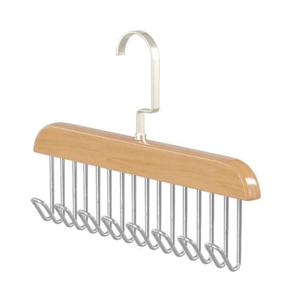 Multipurpose 8 Hook Non-Slip Hanger for Lingerie, Bra, Belt, Tie & Scarf Organizer | Adjustable Rotating Closet Storage Hanger | Space Saving Wardrobe Organizer (Wooden/Metal) (Pack of 1)