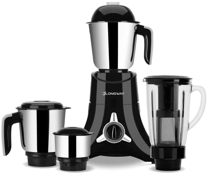 Longway Orion Mixer Grinder 900 W (4 Jars, Black) | long lasting shock proof ABS body | Heavy Duty Motor | Nano-grinding technology | 304 Grade Stainless Steel Blade | Noise levels 80-90 DB Longway Orion Mixer Grinder 900 W (4 Jars, Black) | long lasting