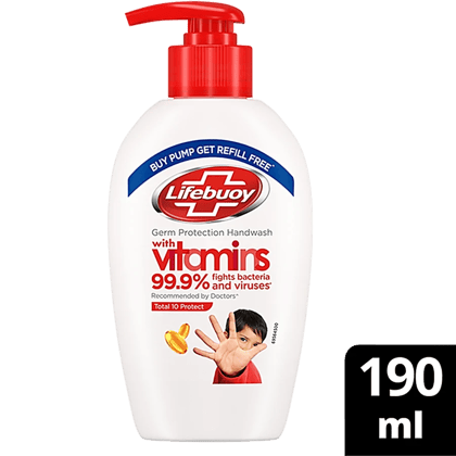 Lifebuoy Total 10+ Handwash - 99.9% Germ Protection, Active Silver 10+ Formula, 190 Ml (With Free Refill Pouch 185 Ml) Lifebuoy Total 10+ Handwash - 99.9% Germ Protection, Active Silver 10+ Formula, 190 Ml (With Free Refill Pouch 185 Ml)