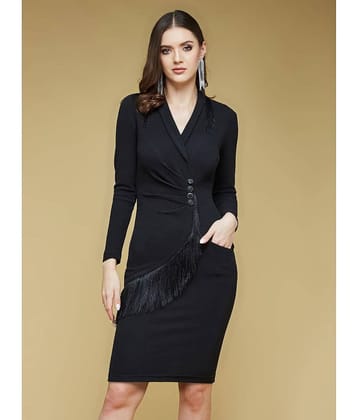 Life with Pockets Women Polyester Solid Bodycon Dress ( Black )