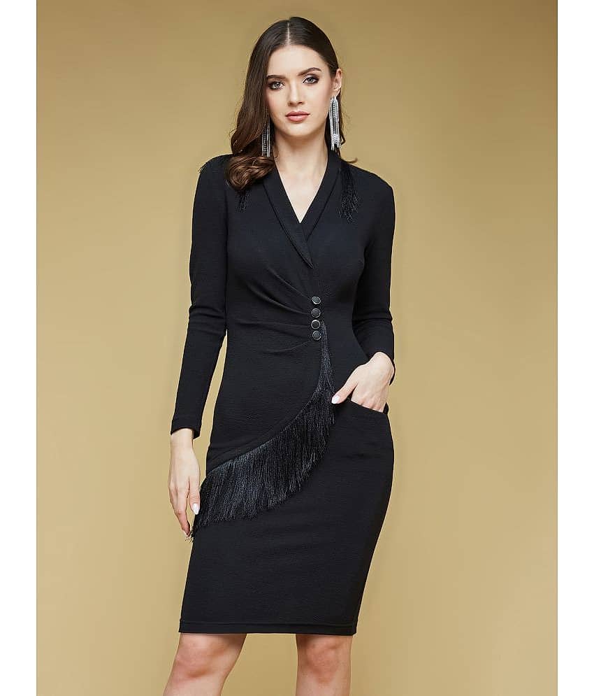 Life with Pockets Women Polyester Solid Bodycon Dress ( Black )