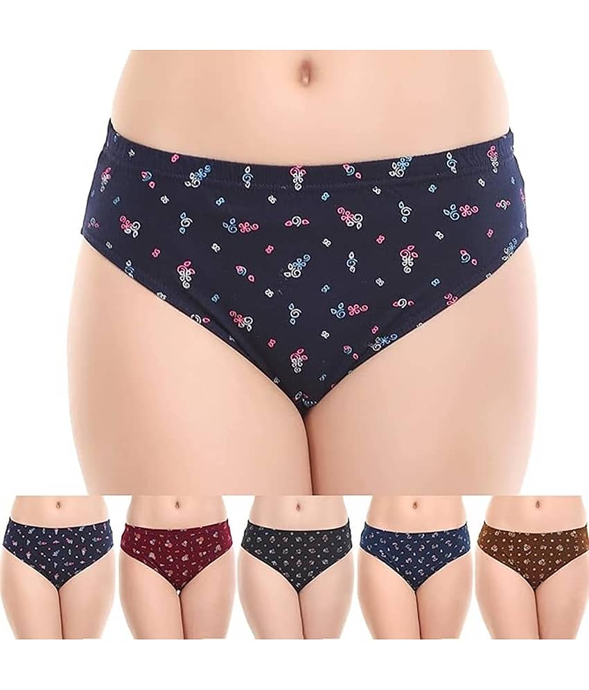 kaseera Pack of 5 Cotton Hipster For Women ( Multi Color )