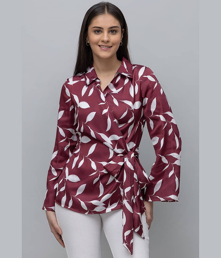 Purys Women's Satin Wrap Top ( Maroon )