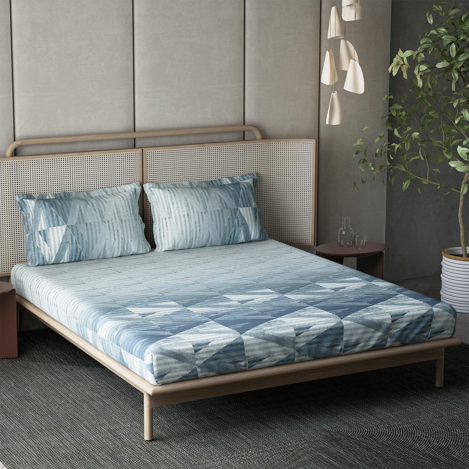 DDECOR - Esteem Collection 100% Cotton Geometric Pattern 210TC Super King |274 CM X 274 CM| Blue