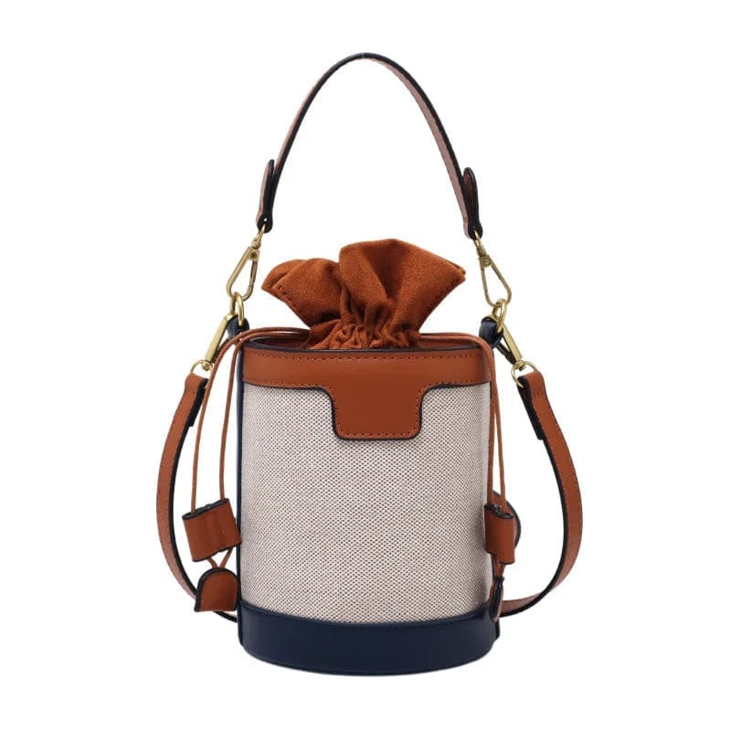 Fashion Women Mini Bucket Handbag Faux Leather Hobo Crossbody Shoulder Bag Canvas Drawstring Crossbody Bucket Purse