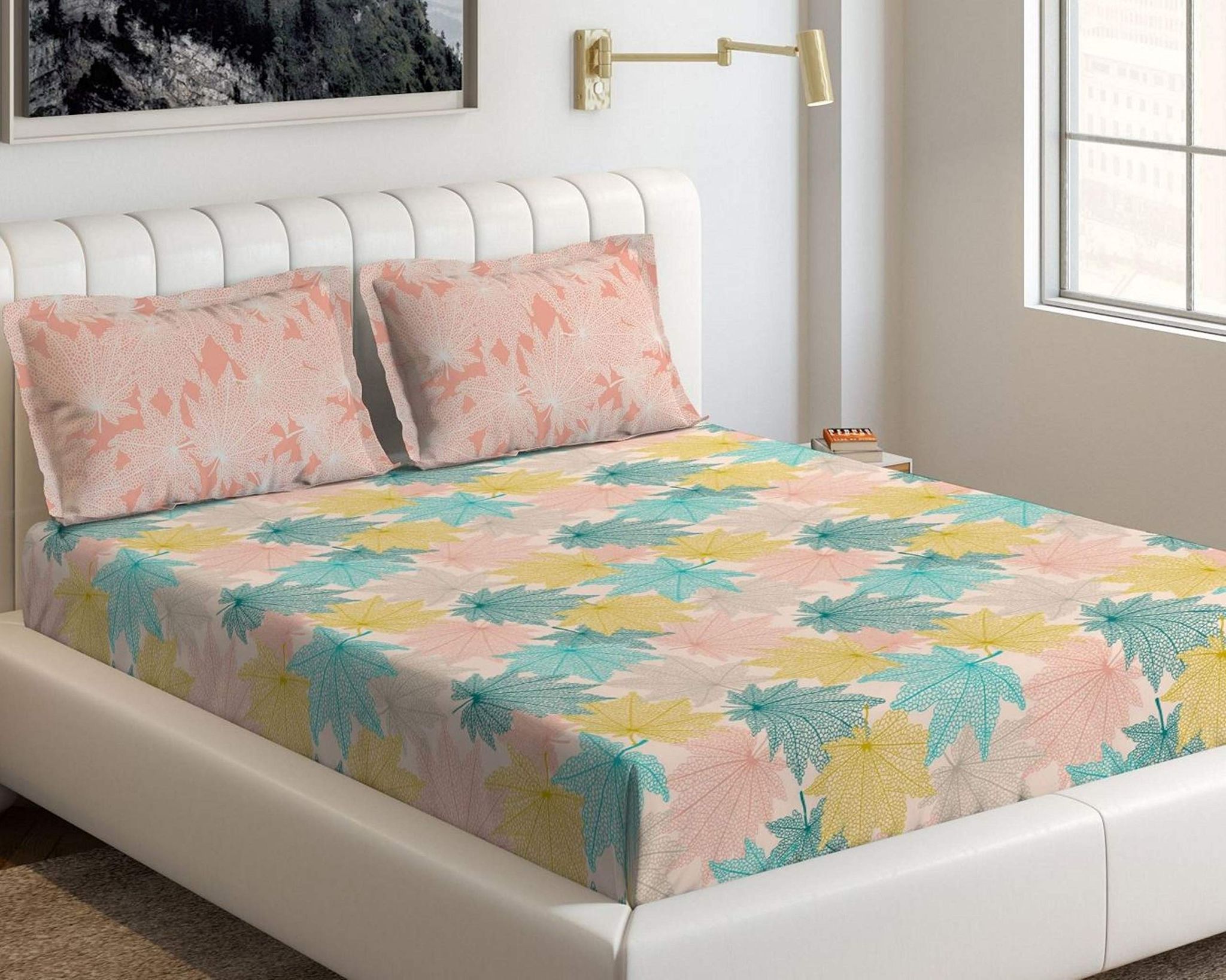 DDECOR - Sigma Collection 100% Cotton Contemporary Pattern 136TC Queen Bedsheet |224 CM X 254 CM| Turquoise