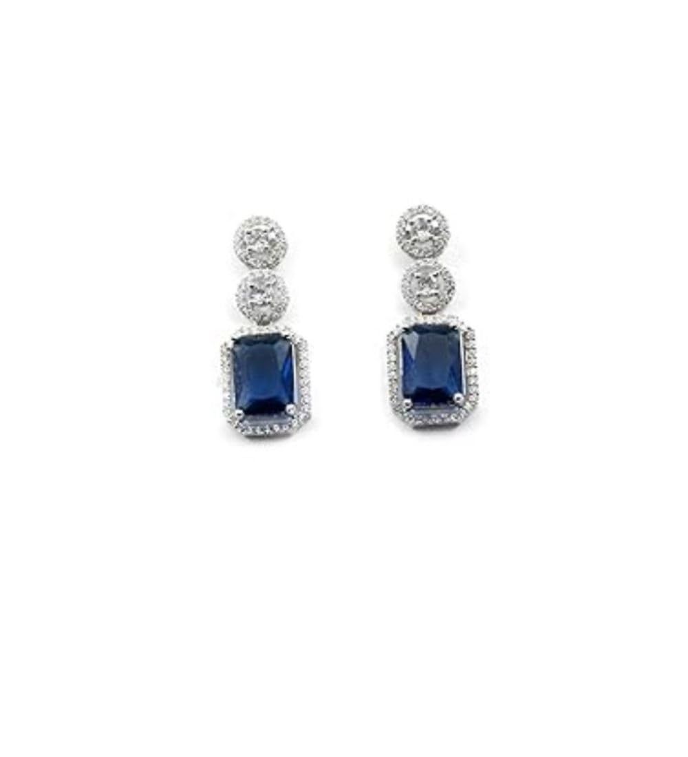 Generic Women's Brass Silver Plated Drop Earrings (Blue)-PID66254