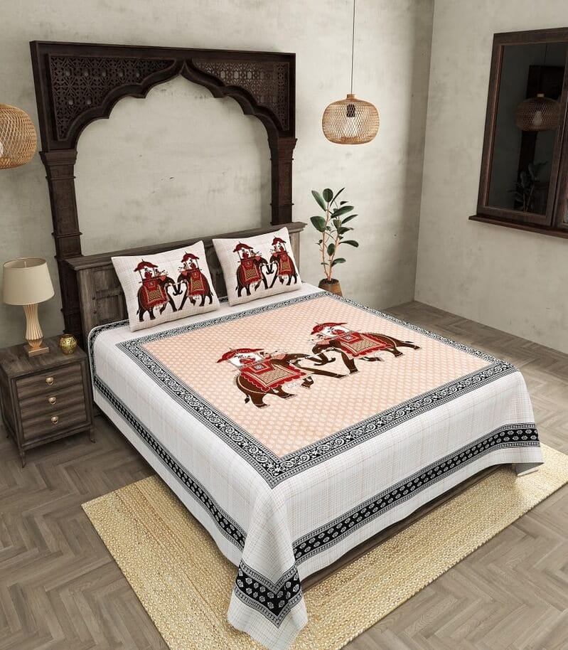 Premium Cotton Royal Sawari Super King Size Double Bedsheet With 2 Pillow Covers