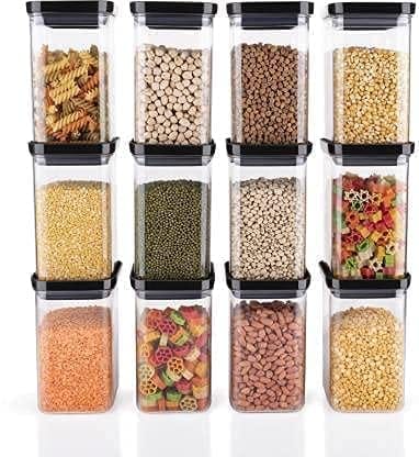 Airtight Plastic Unbreakable Square Containers, Kitchen Storage Container, Grocery Container & Container Set - 1100ML (Pack Of 6)