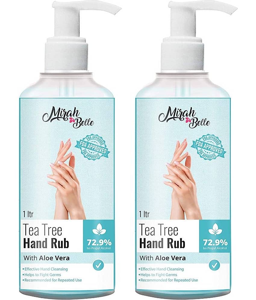 Mirah Belle - Tea Tree & Aloe Vera Hand Rub (1000 ml), (72.9% Alcohol) Hand Sanitizer 1000 mL Pack of 2