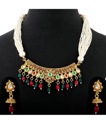 Silver Shine Alloy Golden Choker Gold Plated Necklaces Set