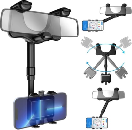 BIRDLINE Mobile Holder for Car 360° Rotation, Multifunctional Drive Easy Rearview in Rotatable Stand Mount, Adjustable Hanging Anti Shake Rearview Mirror Phone Holder for All Mobile Phones. BIRDLINE Mobile Holder for Car 360° Rotation, Multifunctional Dr