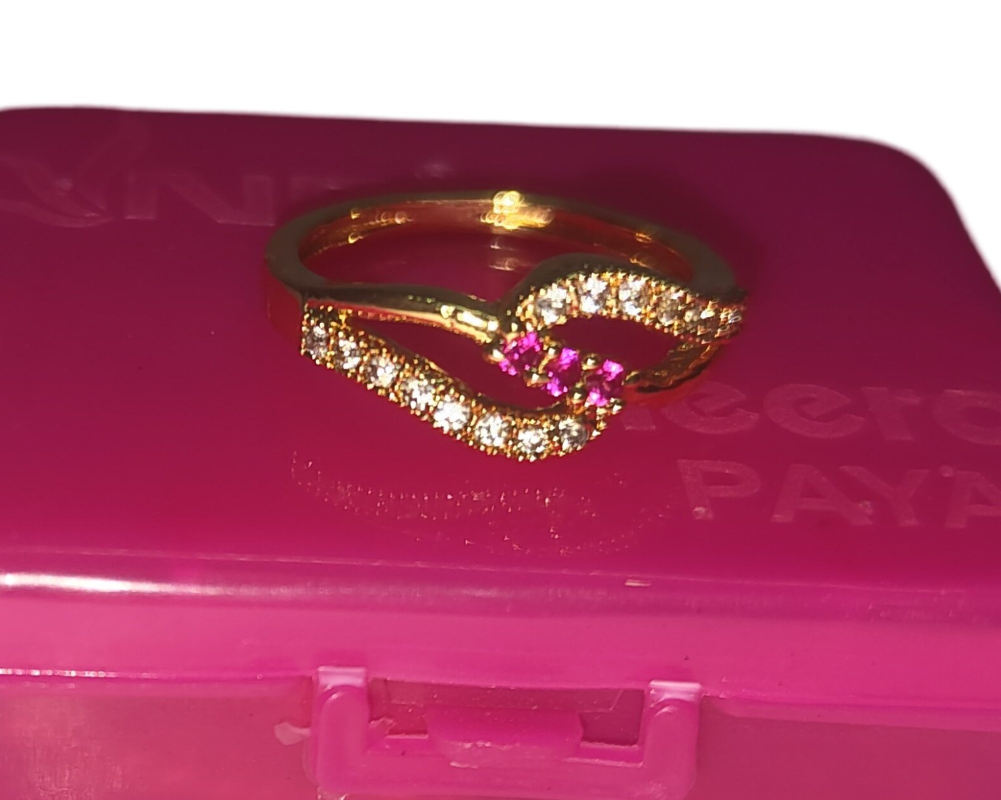 Gold Plated Cubic Zirconia Engagement Ring with Pink Box