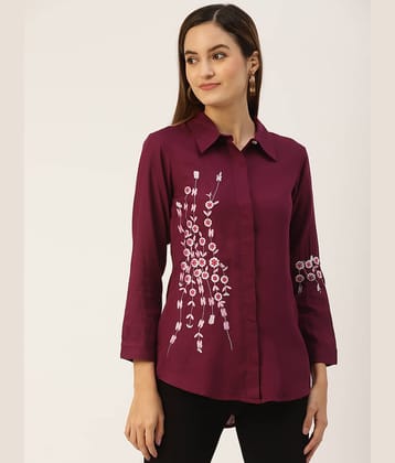 Kbz Women Printed Rayon Shirt ( Wine )