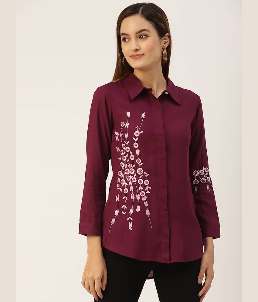 Kbz Women Printed Rayon Shirt ( Wine )