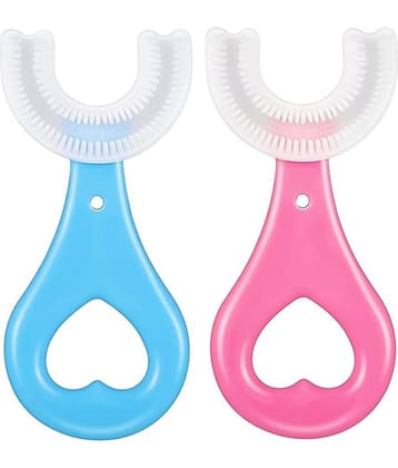 Kids Toothbrush for Kids 3-5 Years Children U Shape Baby Brush Teeth Cleaner Silicone Tooth Brush Head 360 Degree Cleansing Infant Toothbrush (MULTICOLOR) (2 Pcs)