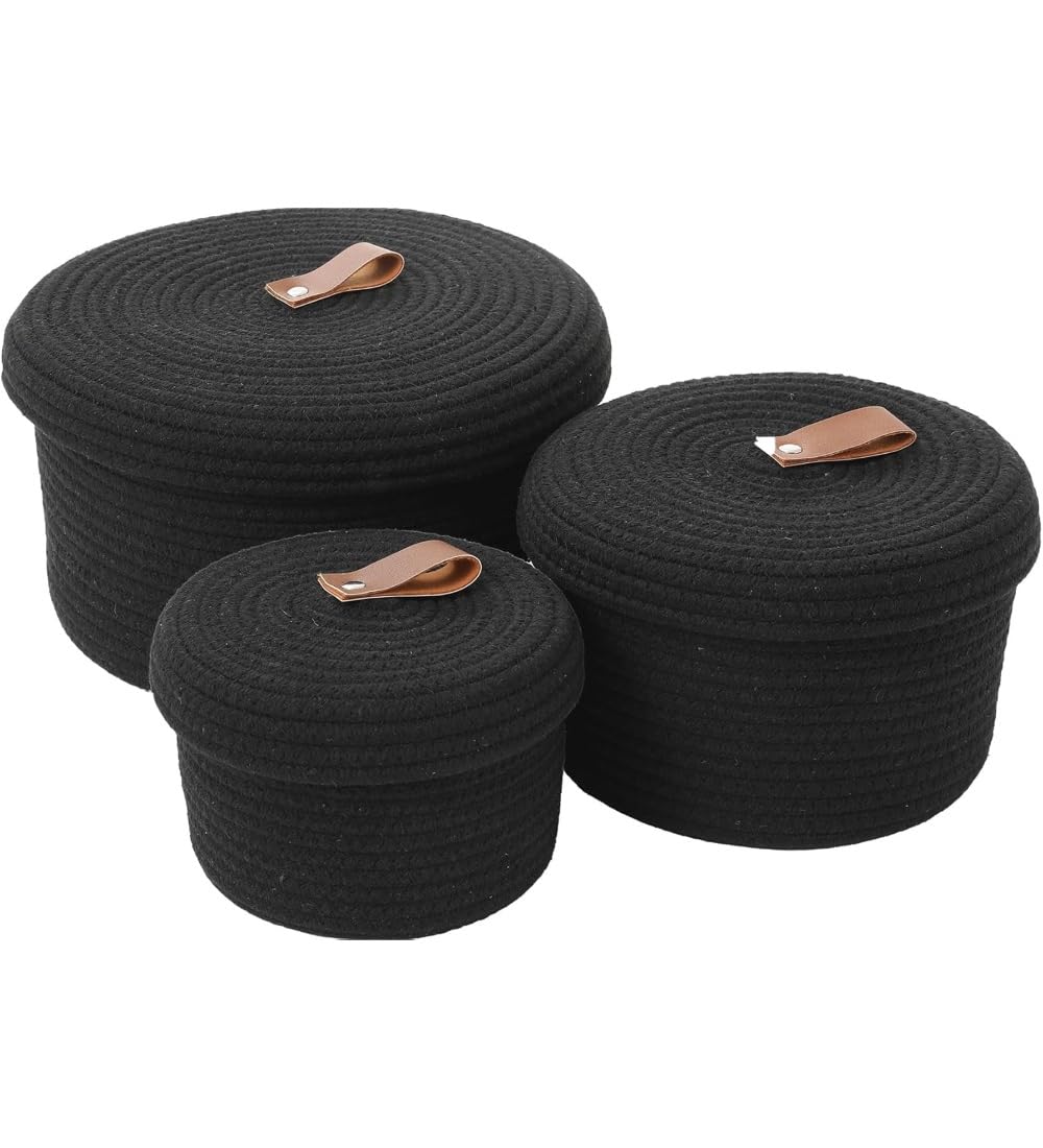 Generic Cotton 3 Pcs Set Roti Box Storage Basket With Lid (Black)-PID66359