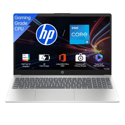 HP 15, 13th Gen Intel Core i5-1334U Laptop (12GB DDR4,512GB SSD) Anti-Glare,Micro-Edge,15.6''/39.6cm, FHD, Win11,M365,Office24, Silver,1.59kg, Iris Xe Graphics, FHD Camera w/Privacy Shutter, fd0575TU HP 15, 13th Gen Intel Core i5-1334U Laptop (12GB DDR4,
