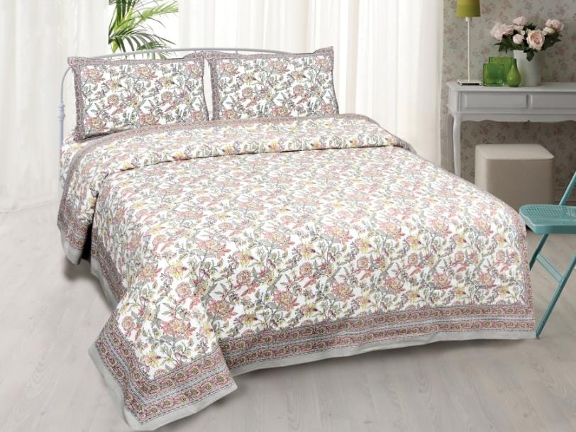 3001-Hometrade India-Standard King Size (90*108 Inches) Double Bedsheet With 2 Pillow Cover-RJ-14-Jaipur lining-3601