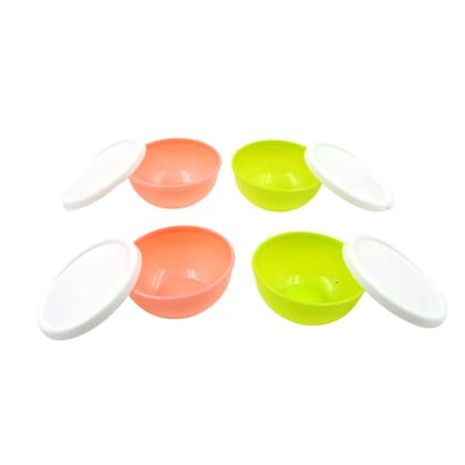 Multipurpose Small Round Plastic Bowl or Katori with Lid, Microwave Safe Reusable Lightweight Bowl, Dishwasher Safe Chutney Bowl 4 Pcs (Multicolor)