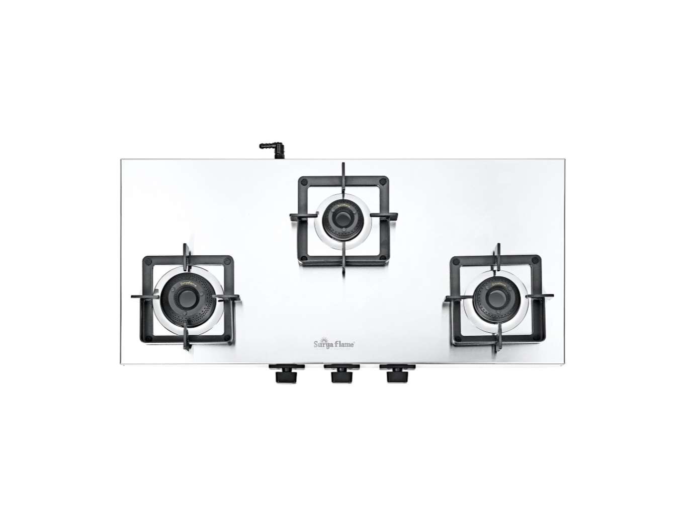 Surya Flame Volt 3-Burner Gas Stove, Heavy 1.2 mm SS Body, 1 Jumbo Coated Brass Burner, Metal Knobs & Dial Plate, 5 Years Warranty, Manual Ignition