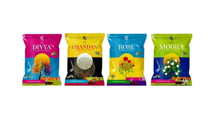 Shri Shriji Flam the Aromatic peace Premium Wet Dhoop � Pack of 4 Fragrances (Divya, Chandan, Mogra, Rose) | Natural Dhoop for Puja, Meditation & Home Fragrance |