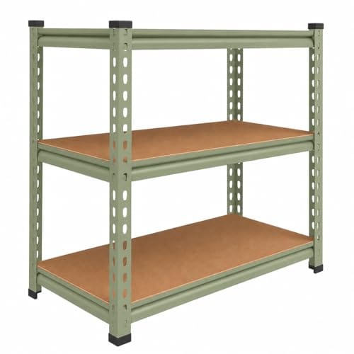 BonKaso Adjustable 3-Shelf Metal Storage Shelving Unit, Steel Bootless Rivet Utility Display Rack Garage