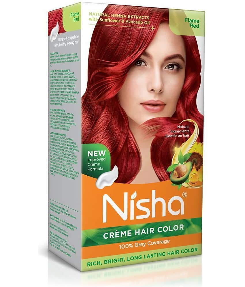 Nisha Creme Hair Color Flame Red 150g, Permanent Hair Colour with Natural Henna Extracts, 100% Grey Coverage