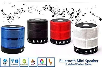WS-887 Mini Wireless Speaker with Bluetooth Connectivity, FM Radio, AUX Input and Rechargeable Battery for Travel and Home Use