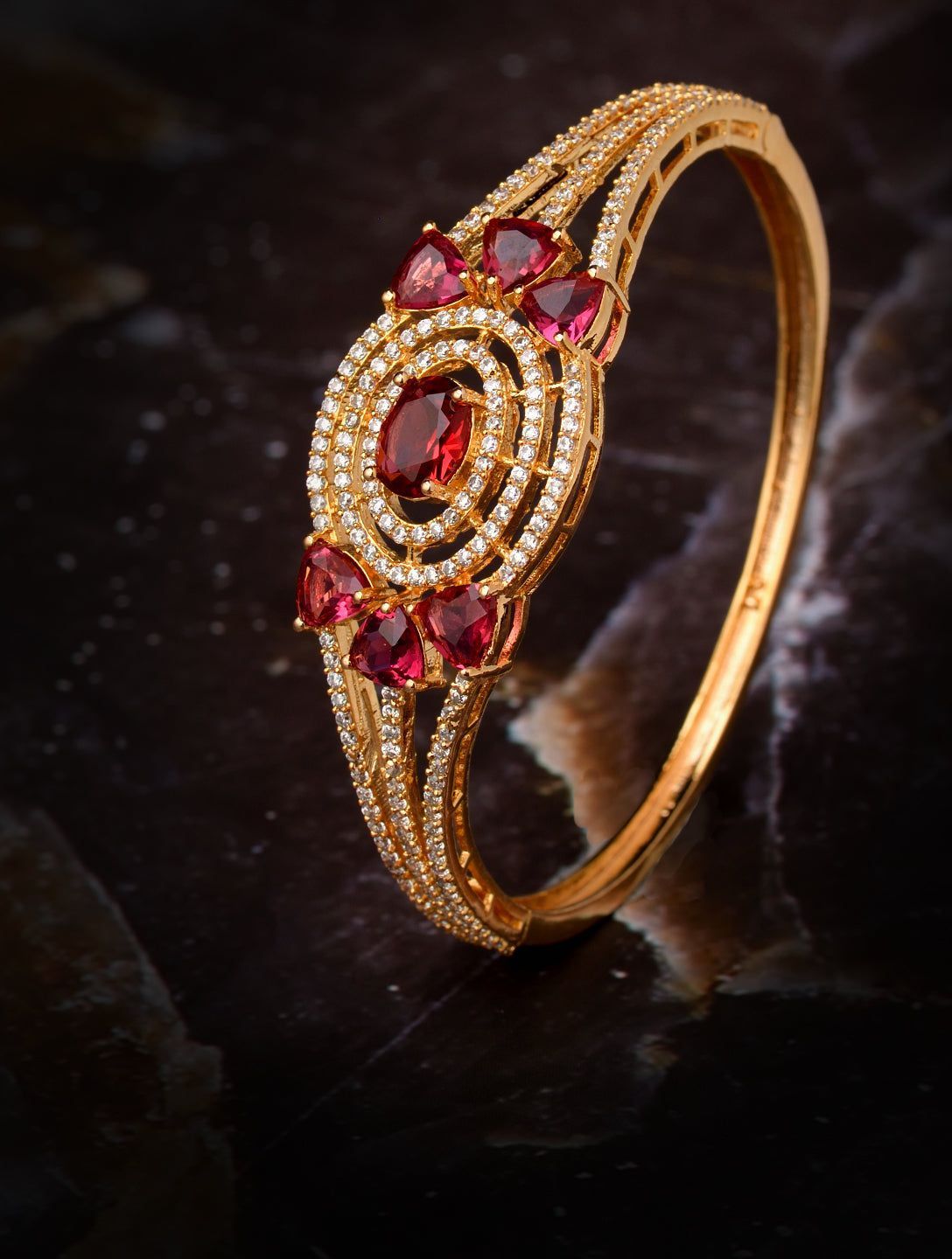 Gold plated Red AD studded handcrafted designer Bracelet for Women & Girls