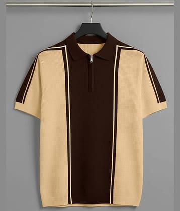 AUSK Men Cotton Blend Regular Fit Colorblock Polo T Shirt ( Coffee )