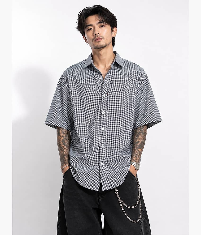 Styzon Cotton Boxy Checks 3/4th Sleeves Men's Casual Shirt - Black ( Pack of 1 )