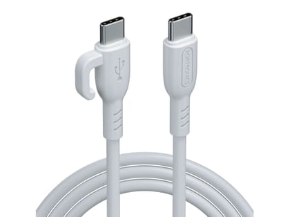 Portronics Konnect Core 3 - Type C TO Type C 60W Max Output, Inbuilt Cable Management Hook, PVC Material, 1M Length - White