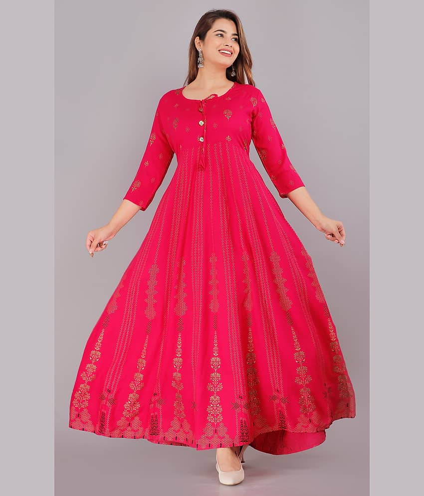 ANNEIV Viscose Printed Anarkali Women's Kurti - Peach ( Pack of 1 )