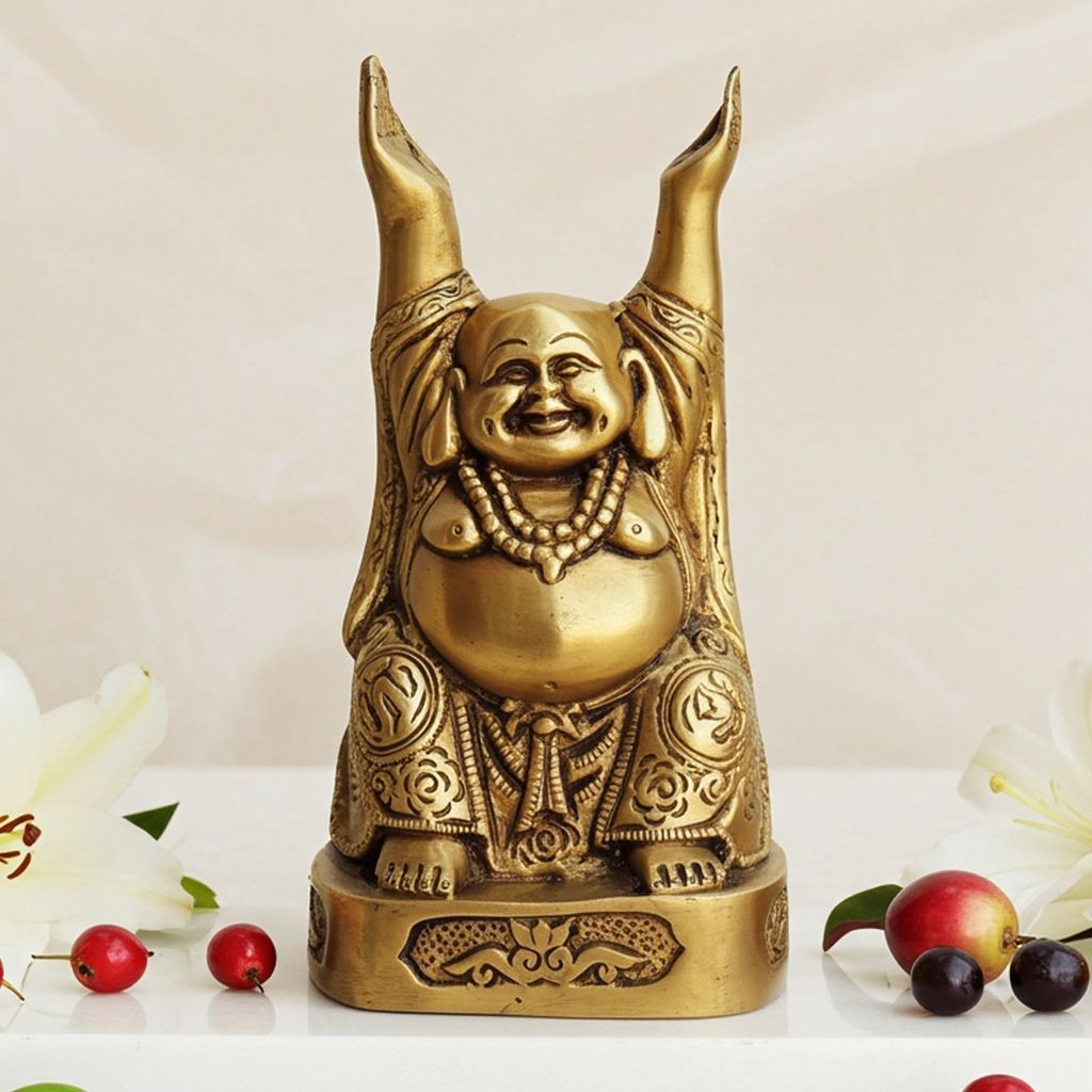 Brass Laughing Buddha Idol - Prosperity & Happiness Statue, Height : 7 Inch (BSMAS1361 F)