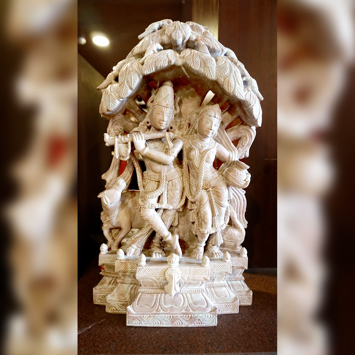 Lord Krishna Radha Pink Stone Statue
