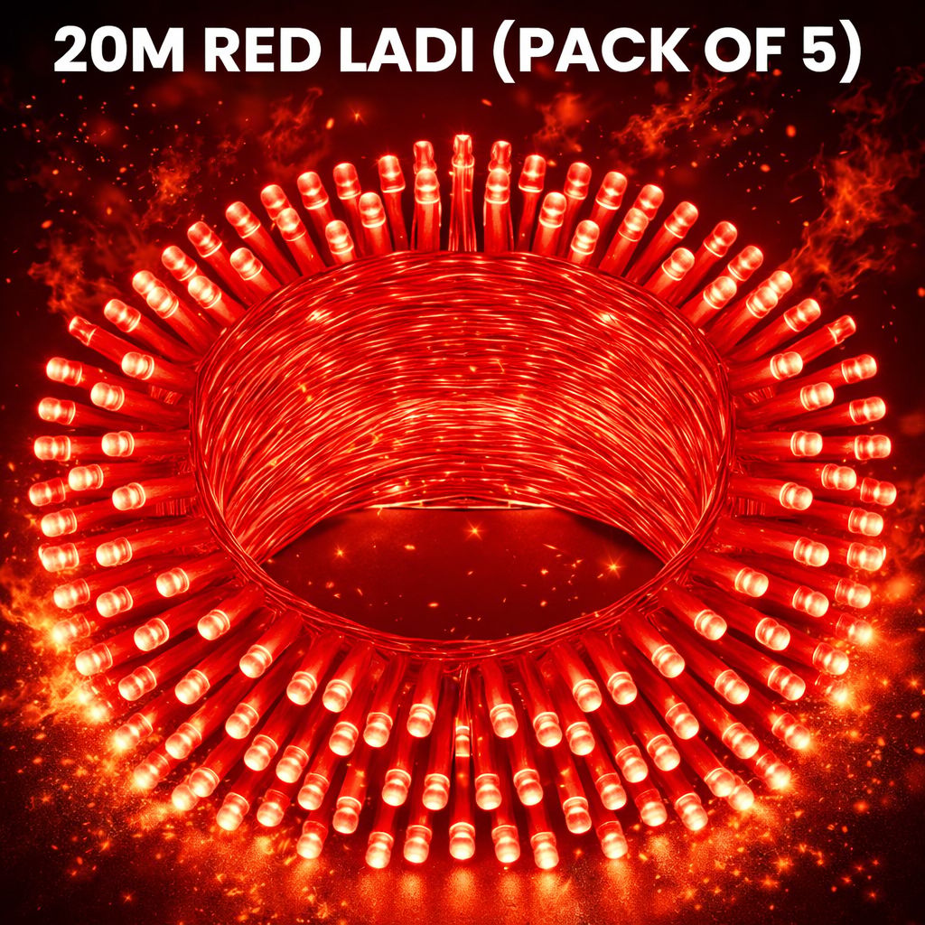 SPARKWORLD 20M Red LED String Lights (Pack of 5) – Decorative Fairy Lights (Pack of 5) for Home, Parties & Festivals | Size: 20 M