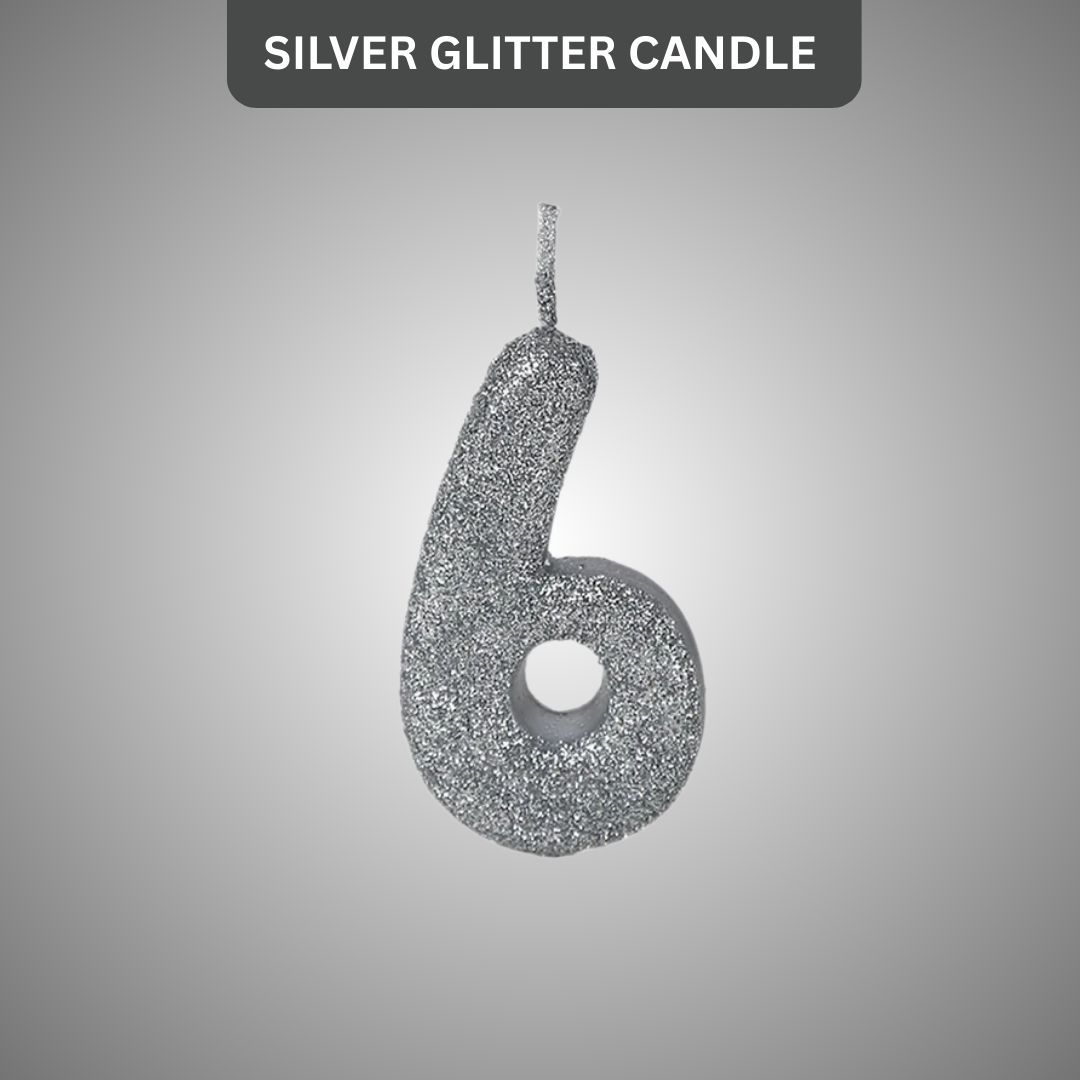 No. 6 Glitter Silver Candle - 1PC