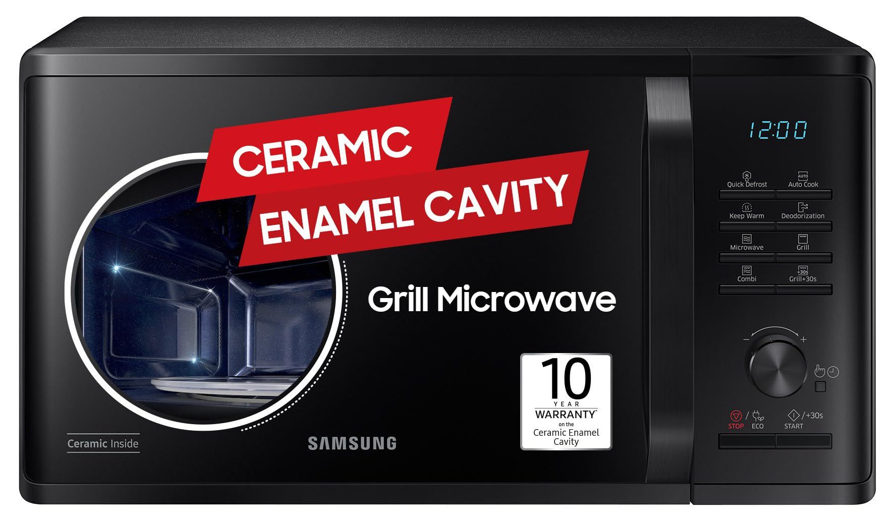 Samsung 23 L Grill Microwave Oven (MG23A3515AK/TL, Black, Various Auto Cook Programs, Keep Warm, Quick Defrost, LED Display, Wire Rack, Ceramic Enamel Cavity with 10 Year Warranty) Samsung 23 L Grill Microwave Oven (MG23A3515AK/TL, Black, Various Auto Co