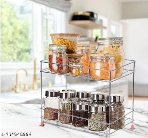 Stainless Steel Multipurpose 2 Layer Kitchen Spice Rack Mixer Jar Stand Bartan