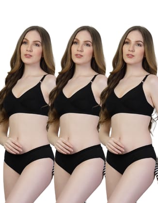 ADORNSTAR Bra Panty Set Sexy Lingerie Set for Women Pack of 3 Black